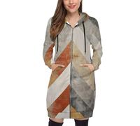 Sweat à Capuche à Manches Longues pour Femme, Motif géométrique à Chevrons, Style Abstrait Moderne, Fermeture éclair, Veste Marron avec Poches