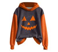 Sweat à capuche à manches longues pour femme Motif visage de citrouille, gris, S