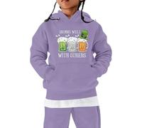 Sweat à capuche à manches longues pour fille Preppy Lettre Graphique Sweat à capuche Pull mignon Tops Garçons Veste légère Fille Pulls, Violet clair, 3-4 ans