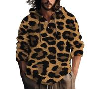 Sweat à capuche à manches longues pour homme - Chemisier à capuche en lin - Imprimé léopard - Pull à cordon de serrage - Coupe droite - T-shirt boutonné confortable et respirant, Black12., XL