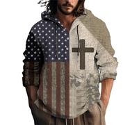 Sweat à capuche à manches longues pour homme, style vintage, décontracté, imprimé drapeau de la foi, cordon de serrage patriotique, entraînement de gym, vêtements de sport en plein air, blanc, S