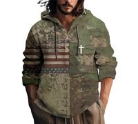 Sweat à capuche à manches longues pour homme, style vintage, décontracté, imprimé drapeau de la foi, cordon de serrage patriotique, entraînement de gym, vêtements de sport en plein air, Vert, 4XL