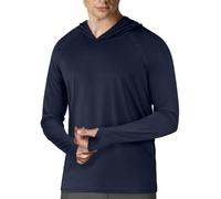 Sweat à capuche à manches longues UPF 50+ pour homme, protection solaire, rashguard pour la pêche, l'extérieur, la course à pied, le soleil, chemise légère, séchage rapide, bleu marine, Taille XL