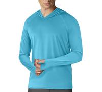 Sweat à capuche à manches longues UPF 50+ pour homme, protection solaire, rashguard pour la pêche, l'extérieur, la course à pied, le soleil, chemise légère, séchage rapide, bleu eau, Taille XL