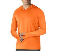 Sweat à capuche à manches longues UPF 50+ pour homme, protection solaire, rashguard pour la pêche, l'extérieur, la course à pied, le soleil, chemise légère, séchage rapide, Orange, Taille XL