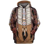 Sweat à Capuche amérindien à Manches Longues zippé Indien Sweat-Shirt imprimé Hibou Loup Veste Manteau Costume