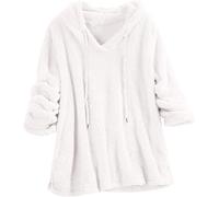 Sweat à capuche ample à manches longues pour femme avec cordon de serrage décontracté, confortable, doux et chaud pour l'hiver, l'extérieur, usage quotidien, blanc, M