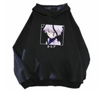 Sweat à capuche ample avec imprimé personnage Killua Zoldyck Anime Hunter × Hunter pour les fans de manga, cadeau de cosplay, noir 1, M