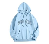 Sweat à capuche ample Kawaii New York à manches longues avec cordon de serrage vintage léger mignon pour femme sweat à capuche d'entraînement chemisier, bleu clair, M