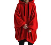 Sweat à capuche ample pour femme - Couleur unie - Grande taille - Fermeture éclair - Avec poches - Style décontracté - Chaud - Manches longues - Longueur moyenne - Automne et hiver - À porter au