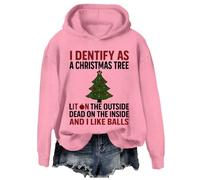 Sweat à capuche amusant avec inscription « I Identify As A Christmas Tree Lit On The Outside », Rose - 1, L
