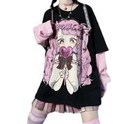 Sweat à Capuche Anime Femme Manches Longues Japon Goth Sweat à Capuche e-Girl Streetwear Adolescentes Y2K Gothique Sweat Pull esthétique Hauts