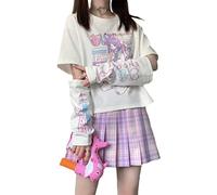 Sweat à Capuche Anime Femme Manches Longues Japon Goth Sweat à Capuche e-Girl Streetwear Adolescentes Y2K Gothique Sweat Pull esthétique Hauts