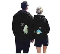 Sweat à capuche assorti pour couple de dinosaures amusants - Sweat à capuche graphique - Tenue de Saint-Valentin pour lui et ses amoureux, anniversaire de mariage, jeunes mariés sur le devant, Noir-b
