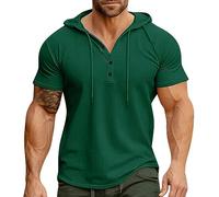 Sweat à capuche athlétique à manches courtes pour homme - Sweat à capuche fin et léger - Respirant - T-shirt de course - T-shirt d'entraînement - Couleur unie - Bodybuilding - Maillot de corps de