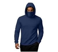 Sweat à capuche athlétique à manches longues pour homme avec masque - Mode d'entraînement - Pull à capuche uni doux et confortable pour adulte - Poignets côtelés - Sweat à capuche thermique pour gym