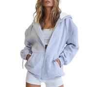 Sweat à Capuche Automne Femme Sweatshirt Zippé Oversize Manches Longues Sweat-Shirt Décontracté Chaud Grande Taille Couleur Unie Veste Sport Casual Streetwear Sweats de Jogging Gris XXL