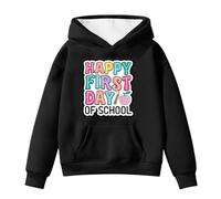 Sweat à capuche automne pour enfants joyeux coloré sweat à capuche patch graphique sweat-shirt mignon rétro inscription poche kangourou pull d'école pour la rentrée des classes