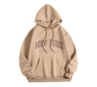 Sweat à capuche avec cordon de serrage pour femme, pull à capuche New York tendance, sweatshirts à capuche coupe ample avec poche, couleur unie, propres basiques, chemisier esthétique, kaki, S