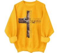 Sweat à capuche avec croix chrétienne « For God So Loved the World That He Gave His Only Son », jaune, 3XL