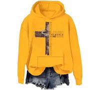Sweat à capuche avec croix chrétienne « For God So Loved the World That He Gave His Only Son », Jaune-h., S