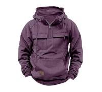 Sweat à capuche avec demi-fermeture éclair pour homme, sweat à capuche décontracté de couleur unie, sweat à capuche ample, veste à capuche quotidienne avec plusieurs poches, violet, XXL