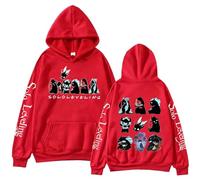 Sweat À Capuche avec Design Anime, Lettres Embellies sur Les Manches, Coupe Ample, Poche Plaquée Dimensionnelle, XS-3XL (Red,TG)