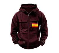 Sweat à capuche avec drapeau espagnol pour homme - Sweat à capuche décontracté uni à manches longues avec cordon de serrage, coupe ample, sweat-shirt lourd multi-poches, survêtement à capuche