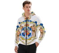 Sweat À Capuche avec Fermeture Éclair Intégrale Et Homme Royaume De Grèce Emblème National Coupe Ample Confortable Grandes Poches Avant Style Urbain Classique Polyvalent