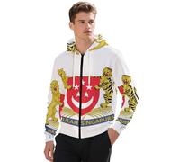 Sweat À Capuche avec Fermeture Éclair Intégrale Et Homme Singapour Emblème National Coupe Ample Confortable Poches Pratiques Style Classique Polyvalent Coupe
