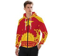 Sweat À Capuche avec Fermeture Éclair Intégrale Et Homme Socialisme Vietnamien Emblème National Décontracté Coupe Ample Confortable Manches Longues Poches Facile À Enfiler