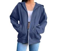 Sweat à capuche avec fermeture éclair pour femme - Pull d'hiver décontracté grande taille pour femme avec poche et épaules tombantes - Chandail surdimensionné avec fermeture à cordon de serrage