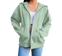 Sweat à capuche avec fermeture éclair pour femme - Pull d'hiver décontracté grande taille pour femme avec poche et épaules tombantes - Chandail surdimensionné avec fermeture à cordon de serrage