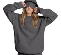 Sweat à capuche avec finition unie pour femme avec manches longues, style pull et intégration subtile d'un masque pour les yeux (L gris)