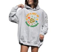 Sweat à capuche avec imprimé floral « Lets Get In Good Trouble » pour femme, gris, S