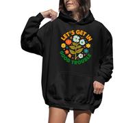 Sweat à capuche avec imprimé floral « Lets Get In Good Trouble » pour femme, Noir , XXL