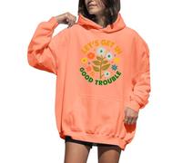 Sweat à capuche avec imprimé floral « Lets Get In Good Trouble » pour femme, Orange, S