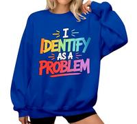 Sweat à capuche avec inscription « I Identify As A Problem » pour femme, bleu marine, 3XL
