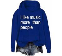 Sweat à capuche avec inscription « I Like Music More Than People », Klein Blue-h, XL