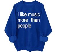 Sweat à capuche avec inscription « I Like Music More Than People », Klein Blue, M