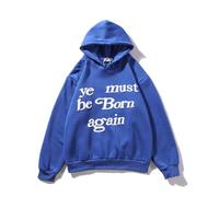 Sweat à capuche avec inscription « You must be Born Again » - Pull hip-hop urbain pour homme, bleu, XL