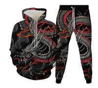 Sweat à capuche avec motif dragon imprimé numérique 3D pour homme et femme - Ensemble décontracté de vêtements de sport - Deux pièces, F15, XL