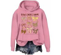 Sweat à capuche avec nœud chrétien « God Says I Am » - Style vintage - Verset biblique de Jésus - Manches longues, Rose., M