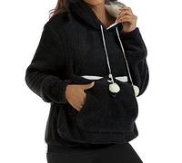 Sweat à capuche avec pochette pour chat avec poche, couleur unie avec pochette pour chiot, cordon de serrage, pour chien et fille, capuche épaisse pour l'hiver et l'automne, Noir , XL