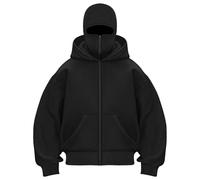 Sweat à Capuche Balaclava Zip Hoodie Femme Cagoule Zippé Pull Homme Veste Chaude Hoodie Moto Masque Anti-Vent pour Sports de Plein Air Vélo Blouson Manteau Automne et Hiver Sweat À Manches Longues