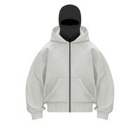 Sweat à Capuche Balaclava Zip Hoodie Homme Veste Chaude Streetwear Balaclava Cagoule Moto Masque Anti-Vent pour Sports de Plein Air Vélo Manteau Automne et Hiver Sweat À Manches Longues Sweatshirts