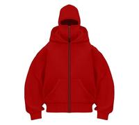 Sweat à Capuche Balaclava Zip Imprimé 'Faith Over Fear' Hoodie Zippé Homme Femme Veste Chaude Pull Ninja Cagoule Moto Masque Anti-Vent de Sport Vélo Manteau Automne Hiver Sweats à Manches Longues