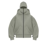 Sweat à Capuche Balaclava Zip Imprimé 'Faith Over Fear' Hoodie Zippé Homme Femme Veste Chaude Pull Ninja Cagoule Moto Masque Anti-Vent de Sport Vélo Manteau Automne Hiver Sweats à Manches Longues