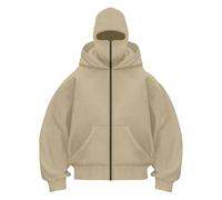 Sweat à Capuche Balaclava Zip Imprimé 'Faith Over Fear' Hoodie Zippé Homme Femme Veste Chaude Pull Ninja Cagoule Moto Masque Anti-Vent de Sport Vélo Manteau Automne Hiver Sweats à Manches Longues