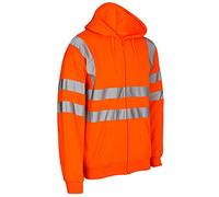 Sweat à capuche bicolore haute visibilité pour homme avec fermeture éclair et bande réfléchissante, Orange, 4XL